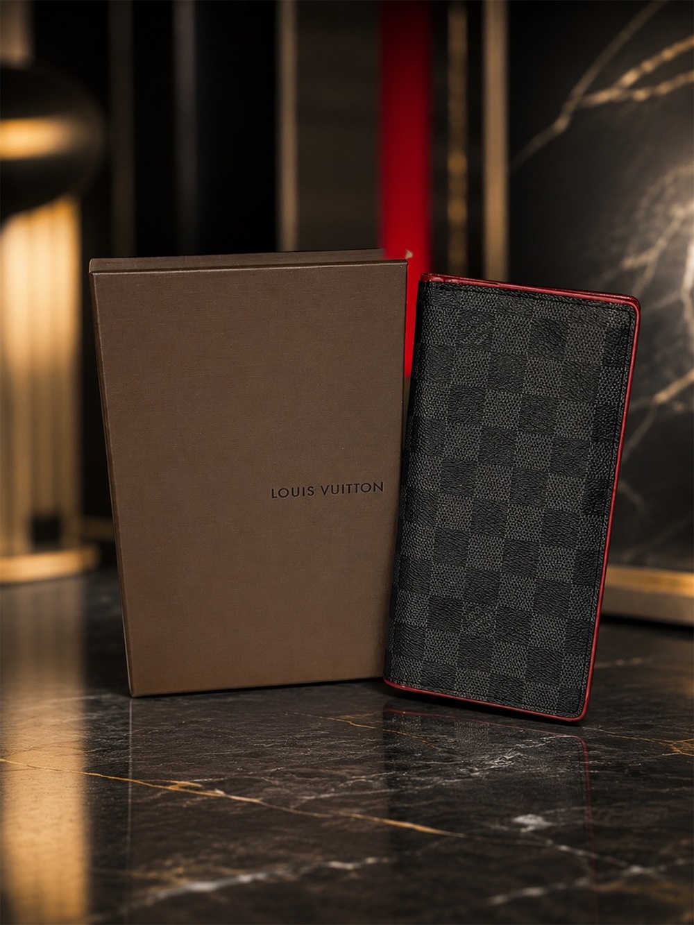 Louis Vuitton Damier Graphite Brazza Long Bifold Wallet w Red | Full Inclusion
